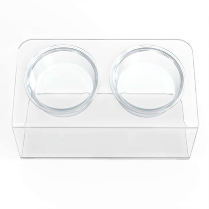 Modern Acrylic Glass Bowl Feeders, Angled Style, Double Bowl