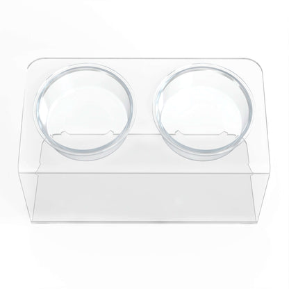 Modern Acrylic Glass Bowl Feeders, Angled Style, Double Bowl